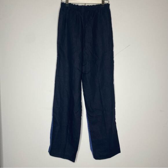Tory Burch Pants 100% Linen Blue Striped Front Solid Back Relaxed Fit Pocket NWT - Picture 4 of 7